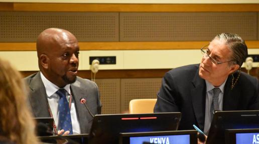 Kenya’s Permanent Representative to the UN, Ambassador Martin Kimani (left) sits alongside Assistant Under-Secretary General for Development Coordination, Oscar Fernandez-Taranco.